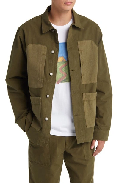 Forét Amble Organic Cotton Overshirt In Army