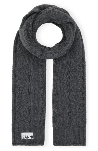 Ganni Grey Cable Scarf In Frost Gray