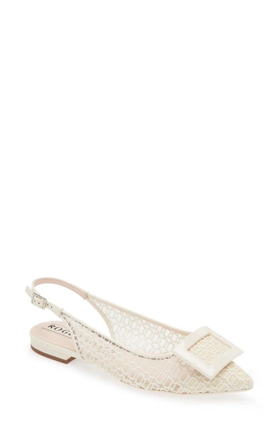 Roger Vivier 5mm Gommettine Monogram Mesh Slingbacks In Ivory