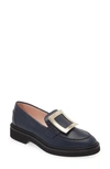 Roger Vivier 25mm Viv Rangers Buckle Leather Loafers In Navy Blue