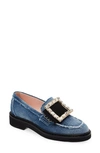 Roger Vivier Woman Loafers Blue Size 6.5 Textile Fibers In Denim Blue