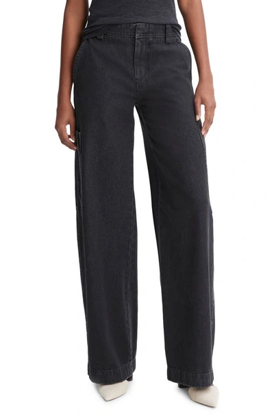 Vince Wide-leg Utility Denim Jeans In Washed Black