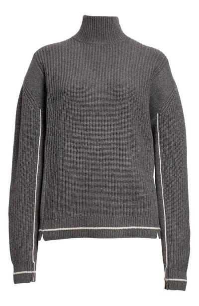 Maria Mcmanus Oversized Mock-neck Keyhole Cashmere Sweater In Charcoal