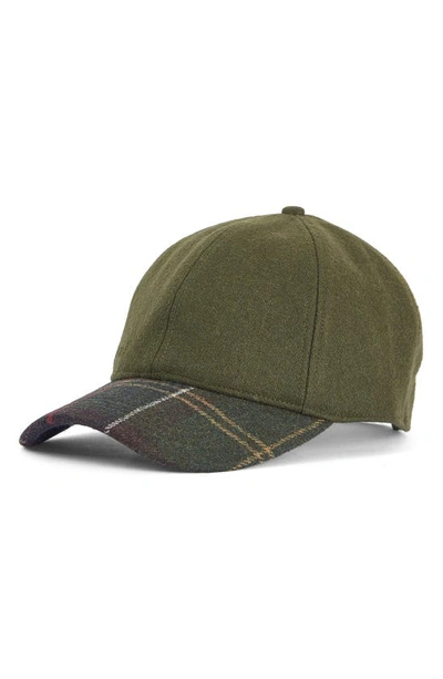 Barbour Roker Plaid Wool Blend Baseball Cap In Forest Green/ Classic