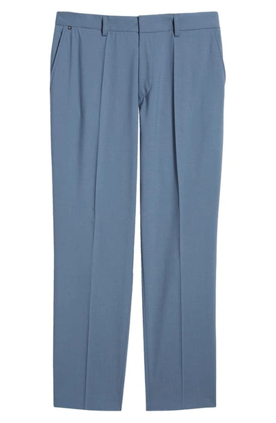 Hugo Boss Genius Flat Front Stretch Wool Blend Trousers In Open Blue