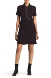 St John Terry Tweed And Leather Dress In Aubergine