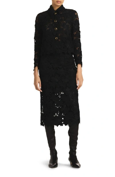 St John Floral Guipure Lace Skirt In Black