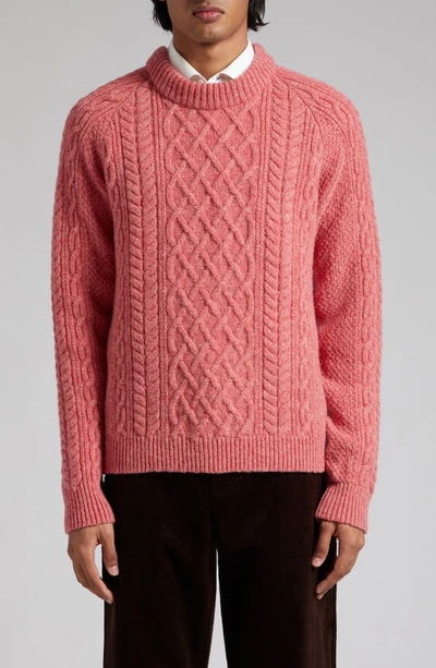 De Bonne Facture Cable Knit Wool Crewneck Jumper In Rose