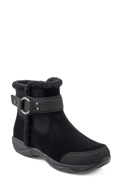 Easy Spirit Elinor Water Resistant Faux Shearling Bootie In Black Suede