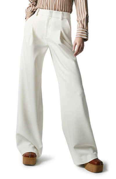 Smythe Pleated Wide Leg Trousers In Ivory Pique