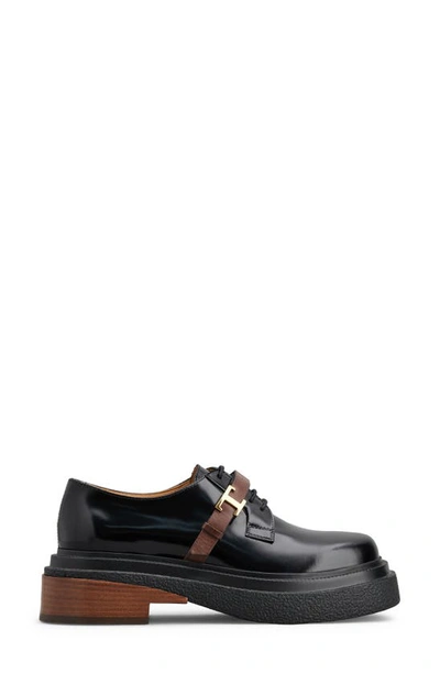 Tod's Gommini Leather Medallion Strap Derby Loafers In Nero Castagna