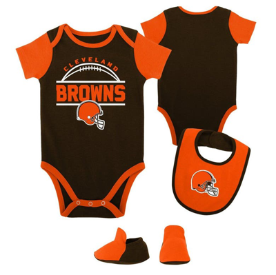 Outerstuff Babies' Newborn & Infant Brown/orange Cleveland Browns Home Field Advantage Three-piece Bodysuit, Bib & Boot In Brown,orange
