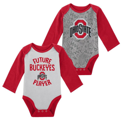 Outerstuff Babies' Newborn And Infant Boys And Girls White, Gray Ohio State Buckeyes 2-pack Play Time Long Sleeve Bodys In White,gray
