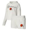 Concepts Sport Women's  White Cleveland Browns Fluffy Pullover Sweatshirt And Shorts Sleep Set In White