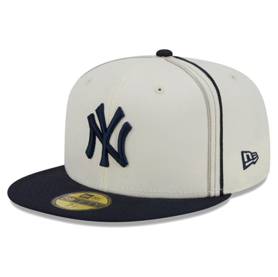 New Era Men's  Cream, Navy New York Yankees Chrome Sutash 59fifty Fitted Hat In Cream,navy