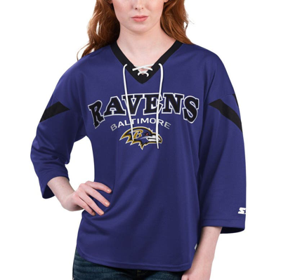 Starter Purple Baltimore Ravens Rally Lace-up 3/4 Sleeve T-shirt