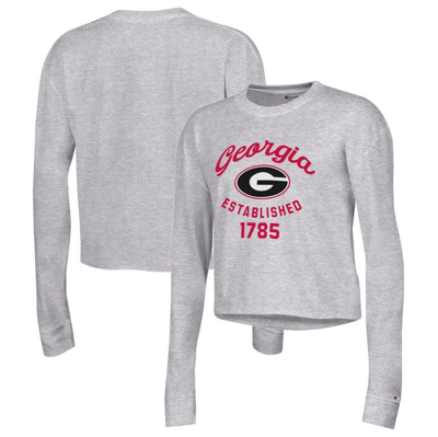 Champion Grey Georgia Bulldogs Boyfriend Cropped Long Sleeve T-shirt