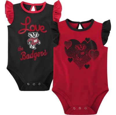 Outerstuff Babies' Girls Newborn And Infant Red, Black Georgia Bulldogs Spread The Love 2-pack Bodysuit Set In Red,black
