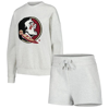 Gameday Couture Women's  Ash Florida State Seminoles Team Effort Pullover Sweatshirt And Shorts Sleep In Ash