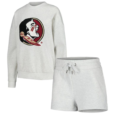 Gameday Couture Women's  Ash Florida State Seminoles Team Effort Pullover Sweatshirt And Shorts Sleep