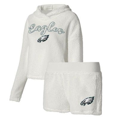 Concepts Sport Women's  White Philadelphia Eagles Fluffy Pullover Sweatshirt And Shorts Sleep Set