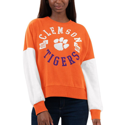 G-iii 4her By Carl Banks Orange/white Clemson Tigers Team Pride Colorblock Pullover Sweatshirt
