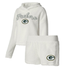 Concepts Sport Women's  White Green Bay Packers Fluffy Pullover Sweatshirt And Shorts Sleep Set In White
