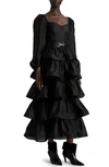 & OTHER STORIES TIERED SKIRT LONG SLEEVE MIDI DRESS