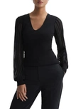 Reiss Brooklyn Sheer Sleeve Mixed Media Sweater In Black