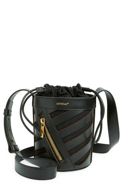 Off-white Cutout Diagonal Leather Bucket Bag In Black