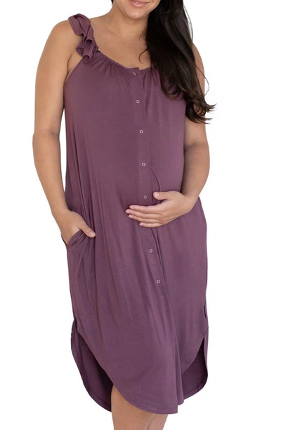 Kindred Bravely Ruffle Labor & Delivery Maternity Dress In Burgundy Plum