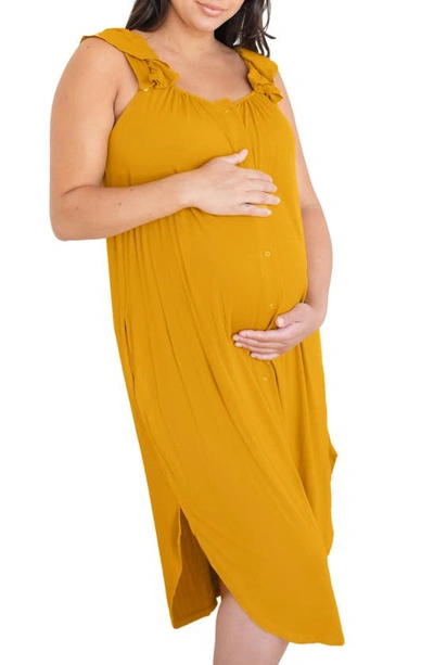 Kindred Bravely Ruffle Labor & Delivery Maternity Dress In Honey