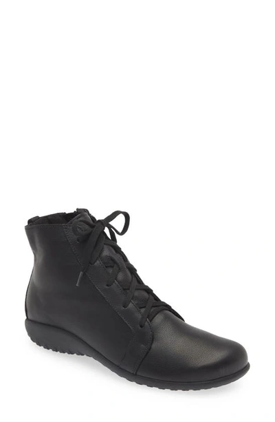 Naot Patu Zip Bootie In Soft Black Leather