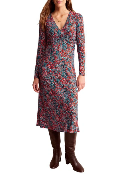 Boden Allover Print Long Sleeve Empire Waist Dress In Fiesta Orange, Botanic Terrace