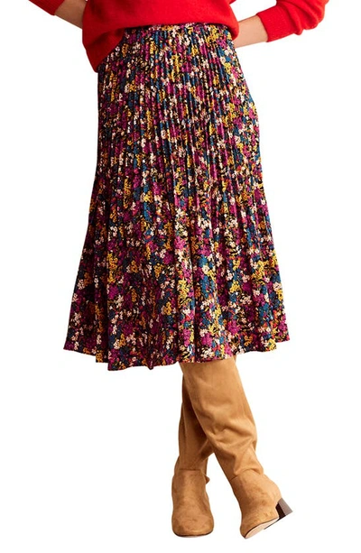 Boden Floral Print Pleated Midi Skirt In Multi, Botanic Dawn