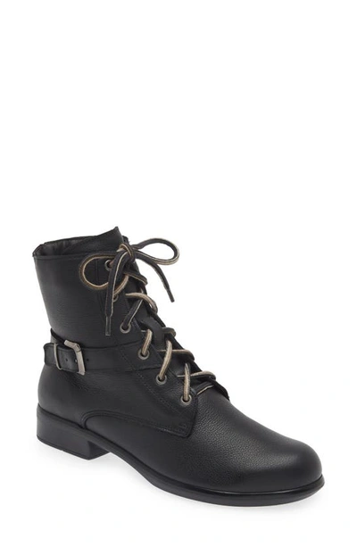 Naot Alize Zip Combat Boot In Soft Black Leather