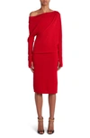 Tom Ford One-shoulder Long Sleeve Cashmere & Silk Midi Sweater Dress In Red