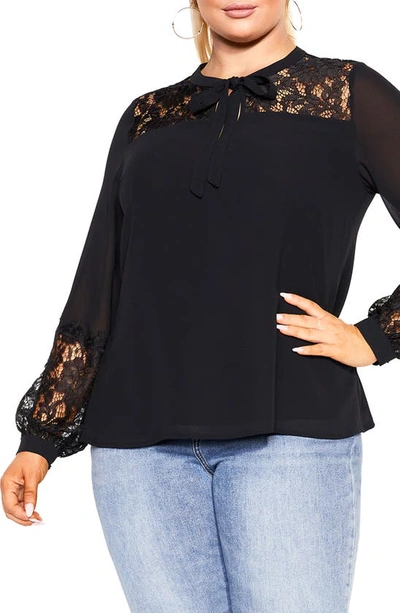 City Chic Mysterious Lace Trim Top In Black