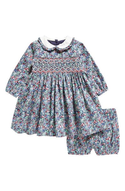 Rachel Riley Babies'  Floral Smocked Cotton Dress & Bloomers In Blue Multi