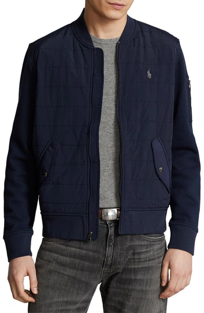 Polo Ralph Lauren Mixed Media Bomber Jacket In Blue