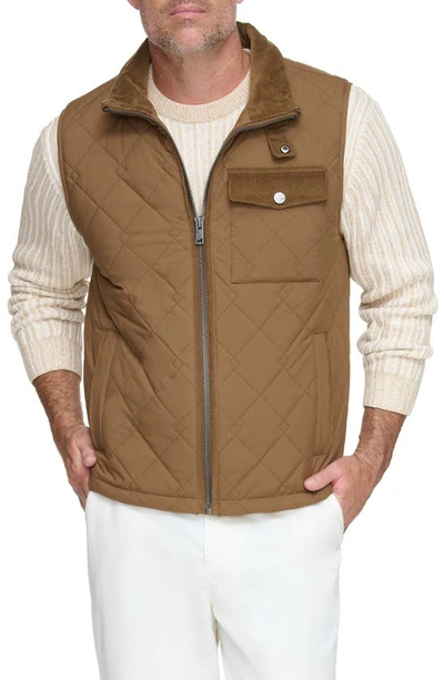Andrew Marc Barnet Water Resistant Quilted Waistcoat In Sepia