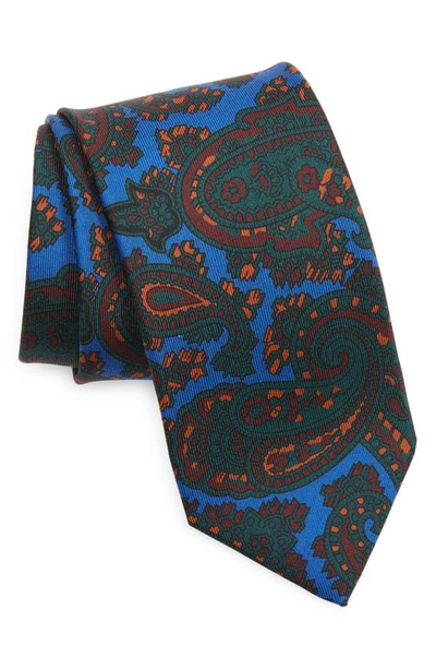 Drake's Paisley Silk Tie In Blue/ Green