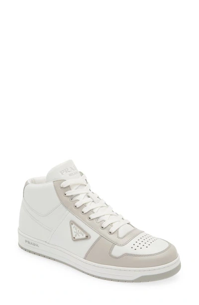 Prada Downtown High Top Sneaker In Bianco/ Cristallo