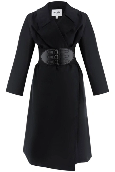 Alaïa Alaia Belted Trench Coat In Technical Cotton In Black