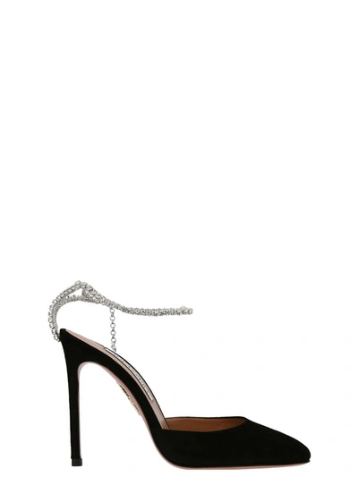 Aquazzura Ice Suede Crystal-strap Pumps In Black