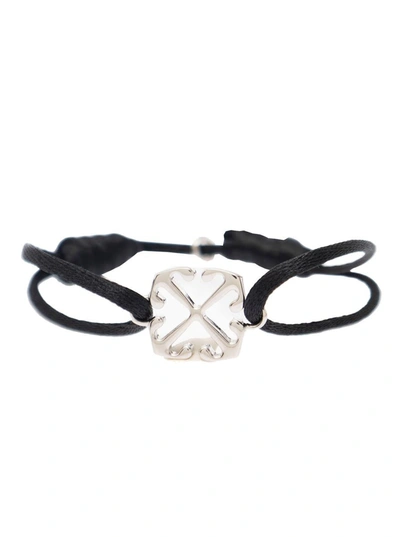Off-white Arrow Silver-tone And Cord Bracelet In Black