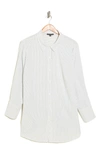 Adrianna Papell Pinstripe Long Sleeve Button-up Shirt In Ivory/ Black Light Stripe