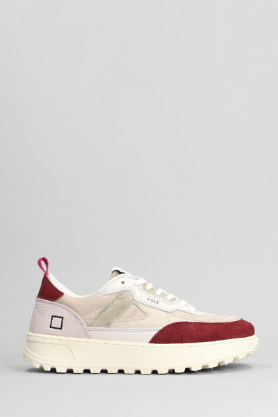 Date Kdue Sneakers In Beige Suede And Fabric In Bianco-marrone