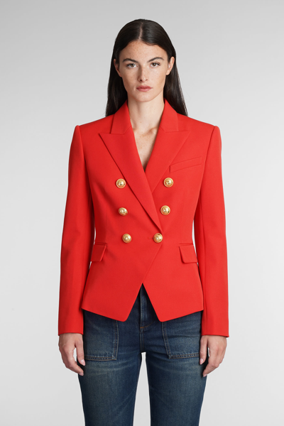 Balmain Embossed-button Double-breasted Blazer In Red