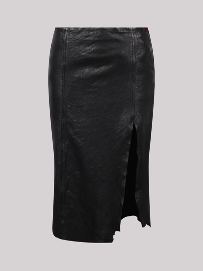 Diesel L-rupa Leather Midi Skirt In Black